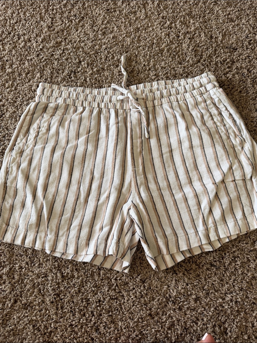 Old Navy Cream Shorts with Brown and Black Stripes